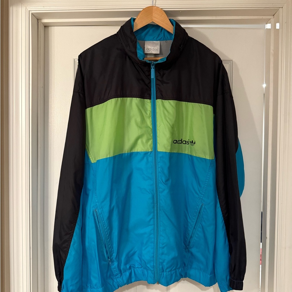 Vintage 1980’s Adidas Black and Blue Windbreaker Jacket